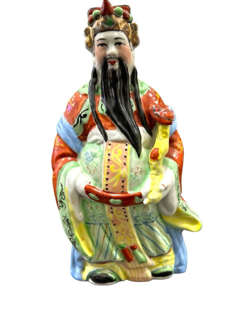 Vintage Qing 1950’s Porcelain Emperor Figurine Longevity Luck, Prosperity *Read*